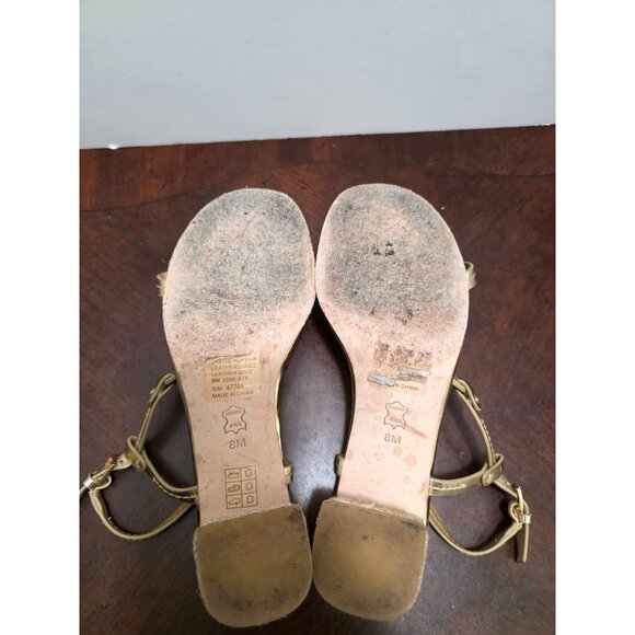 Tory Burch Gold Metallic Espadrille Block Pump Sandals W/ Logo Accent Size 8 - Picture 8 of 11